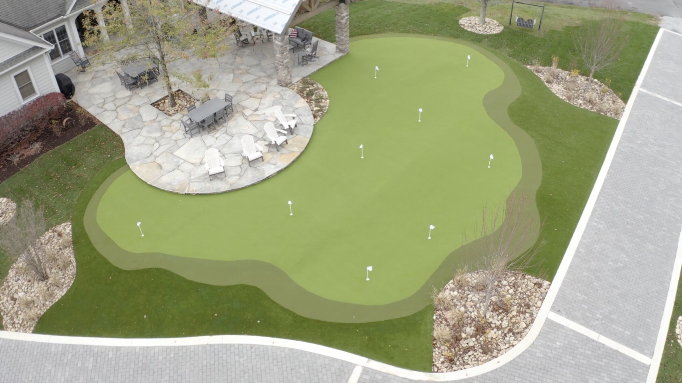 Custom backyard putting green aerial view in Torrance, California